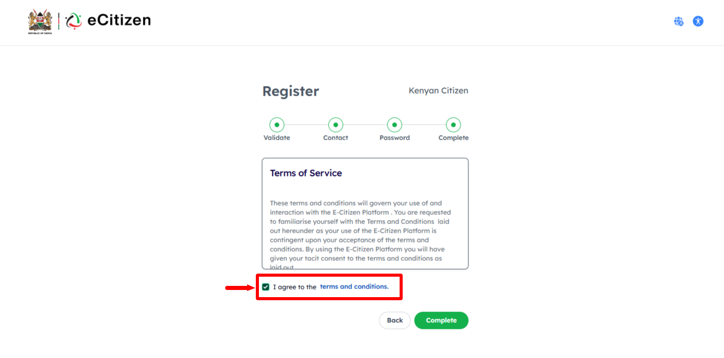 Agree to eCitizen Terms and Conditions