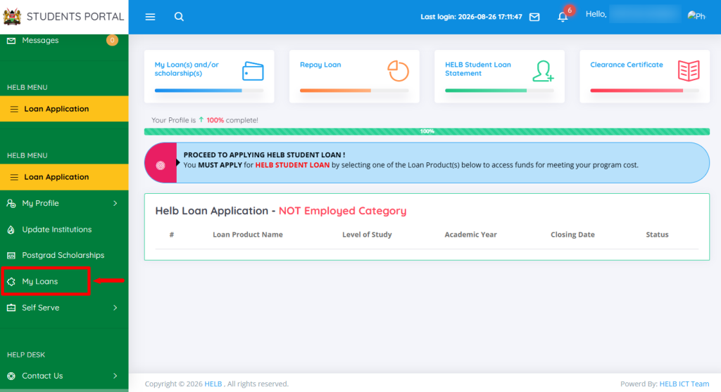 Click on My Loans