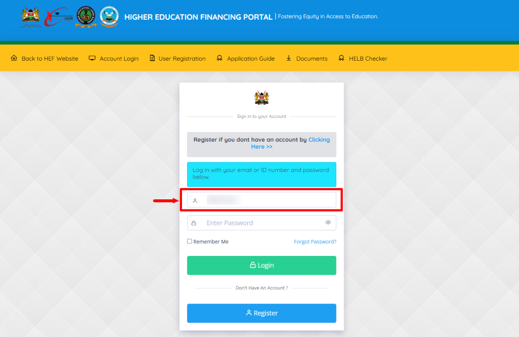 Enter Email Address or ID Number