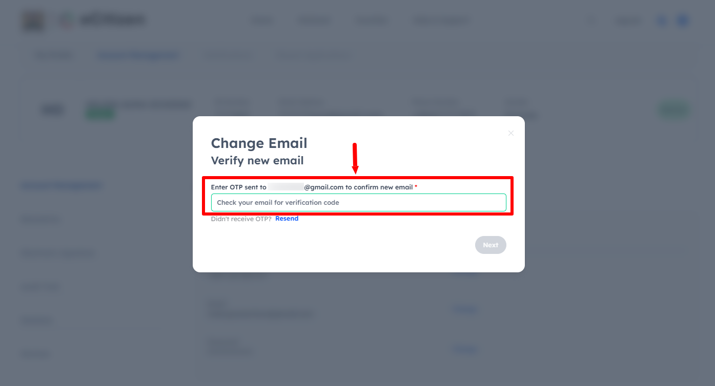 Enter OTP to Confirm New eCitizen Account Email Address