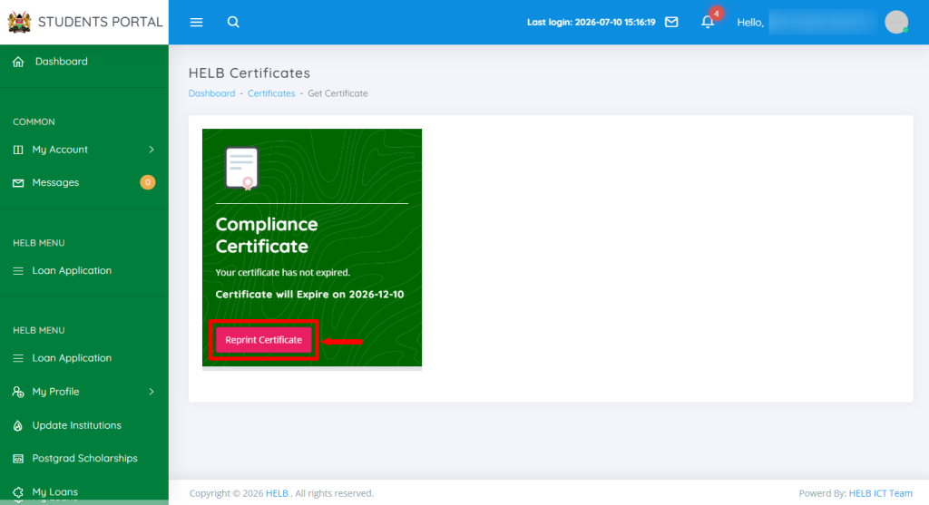 HELB Compliance Certificate Download