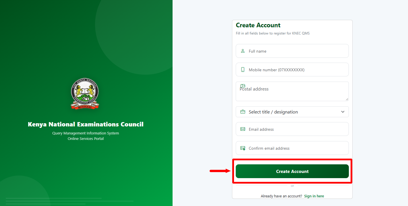 click on create account