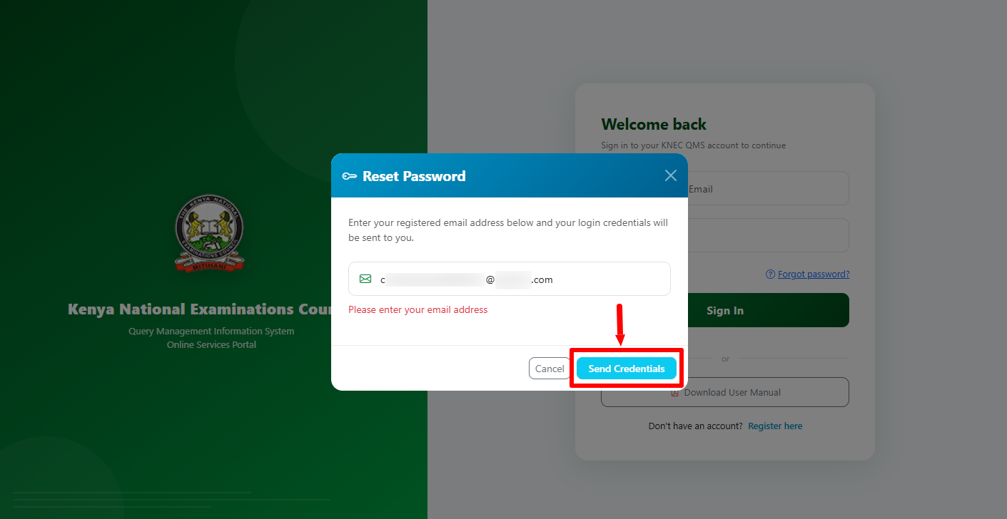 click on send credentials