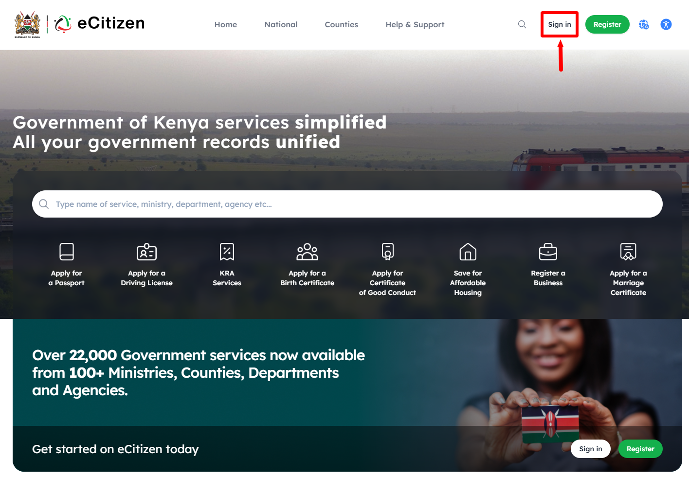 click on sign in
