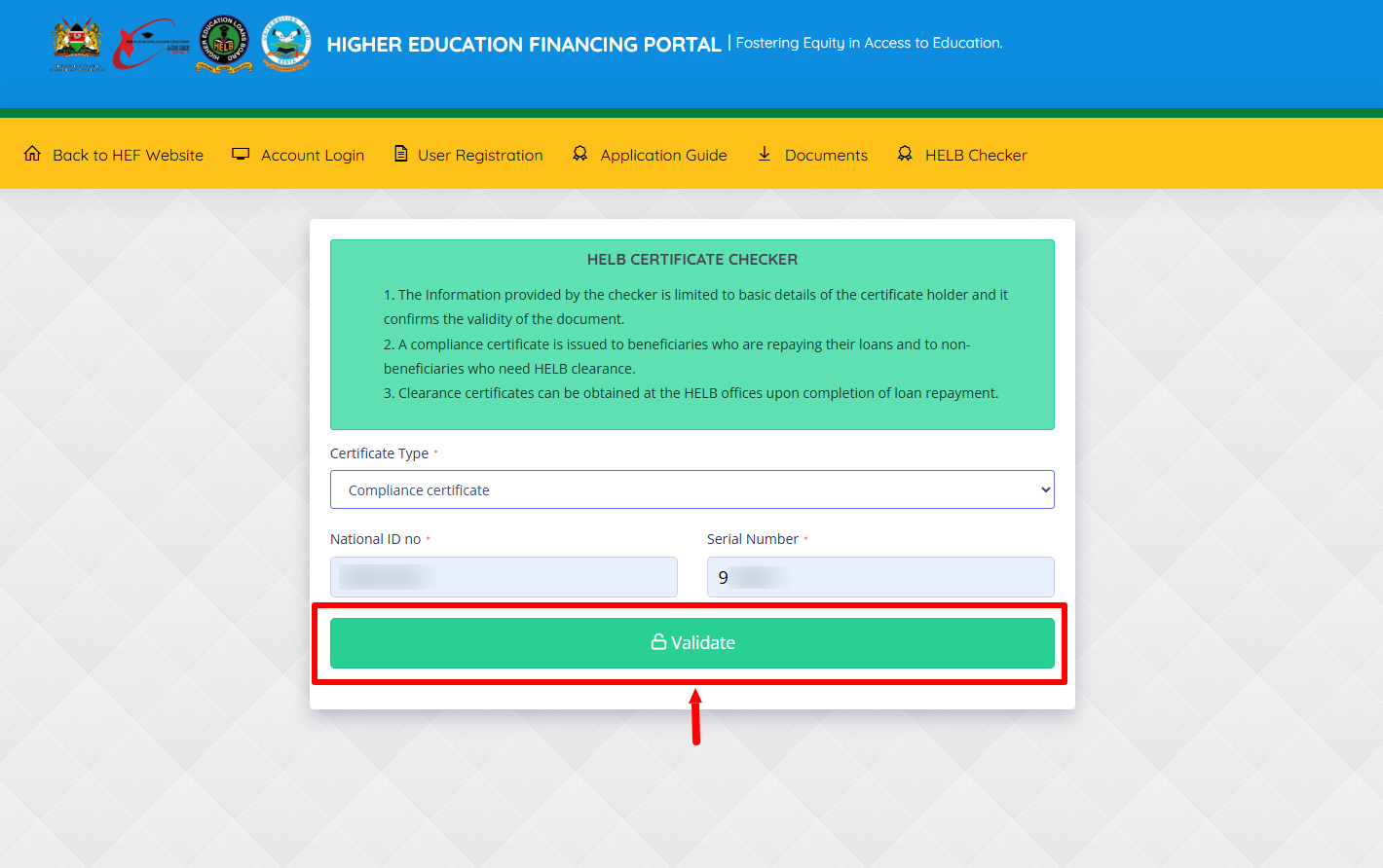 click on validate button