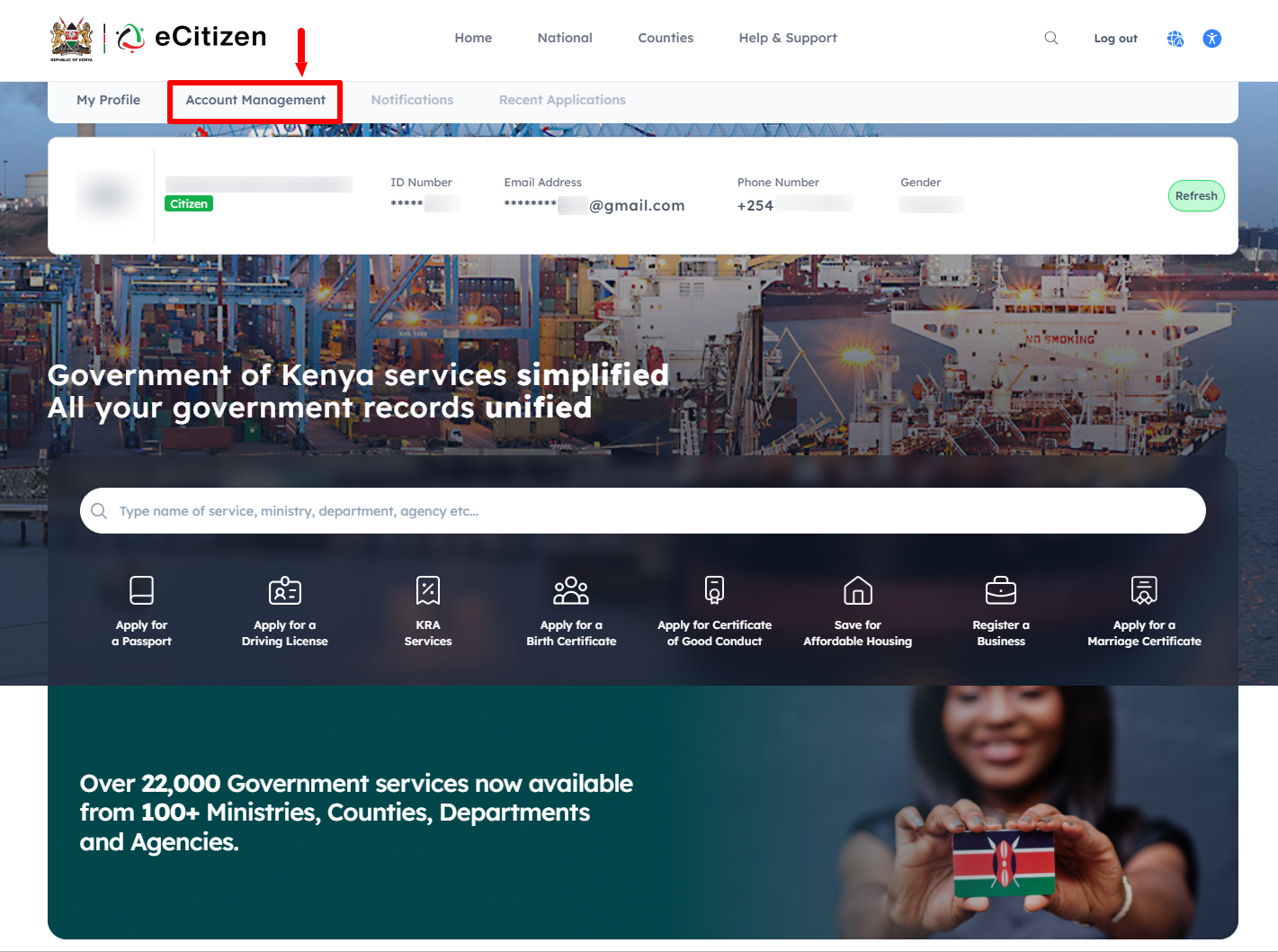 ecitizen account management