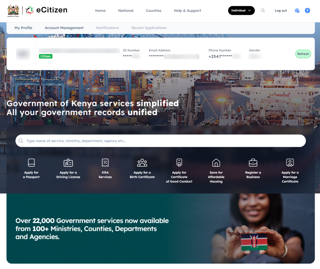 ecitizen account