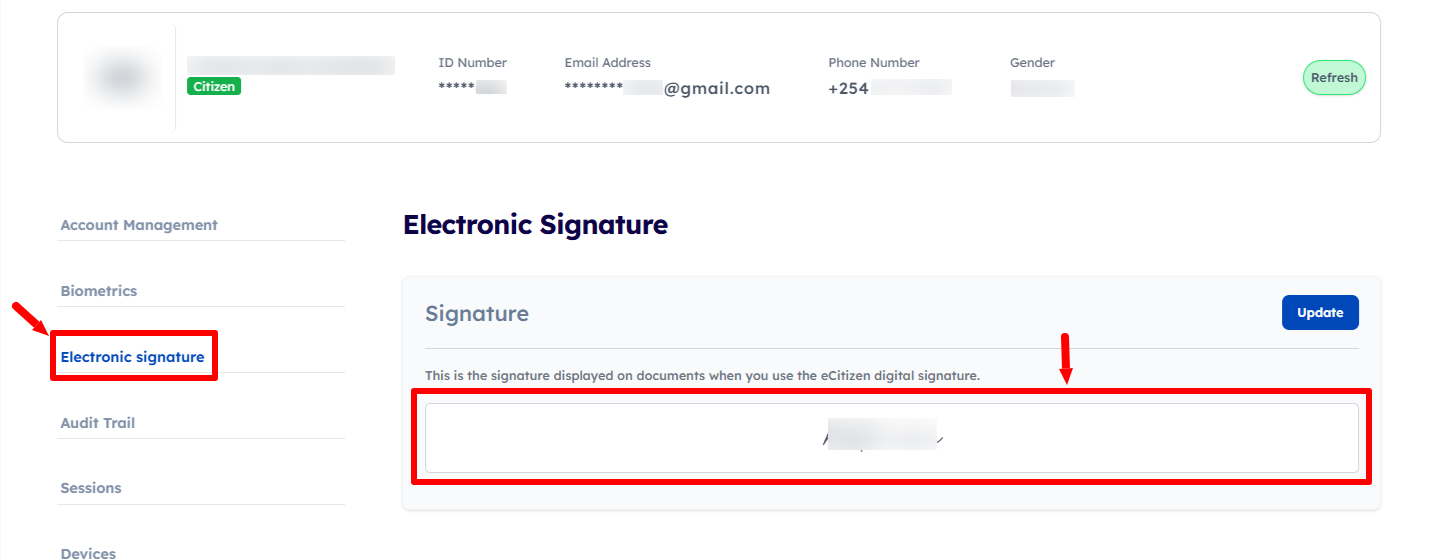 ecitizen electronic signature updated successfully