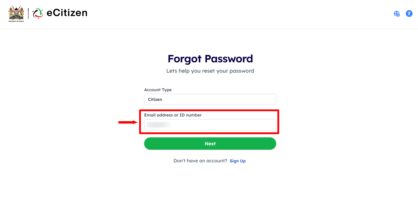 enter email address or id number