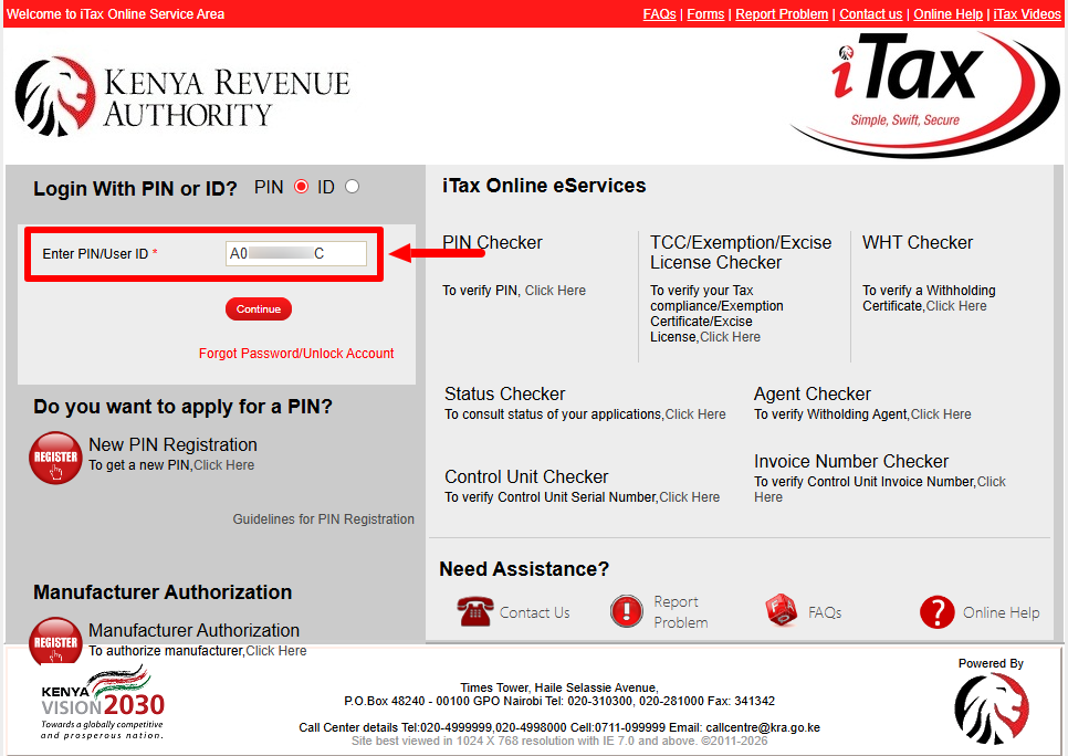 enter kra pin number or id number