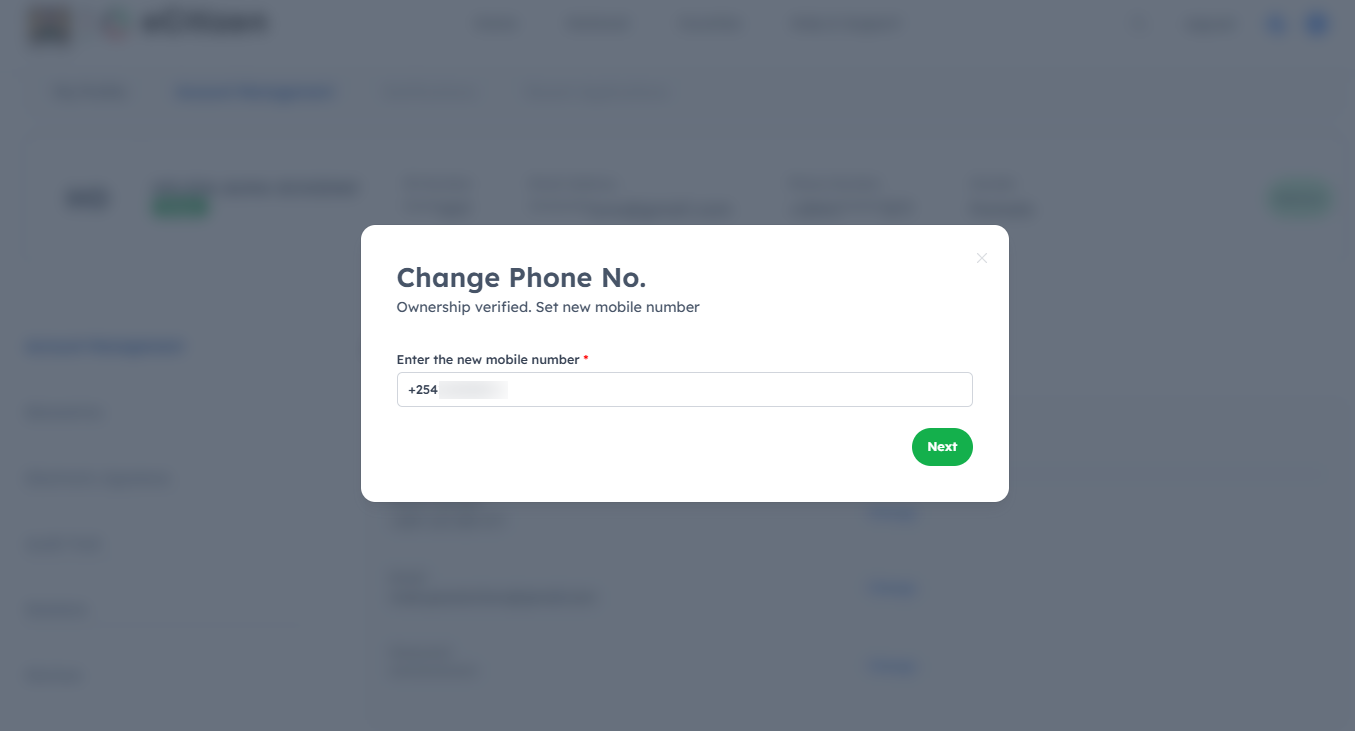 enter new ecitizen account phone number