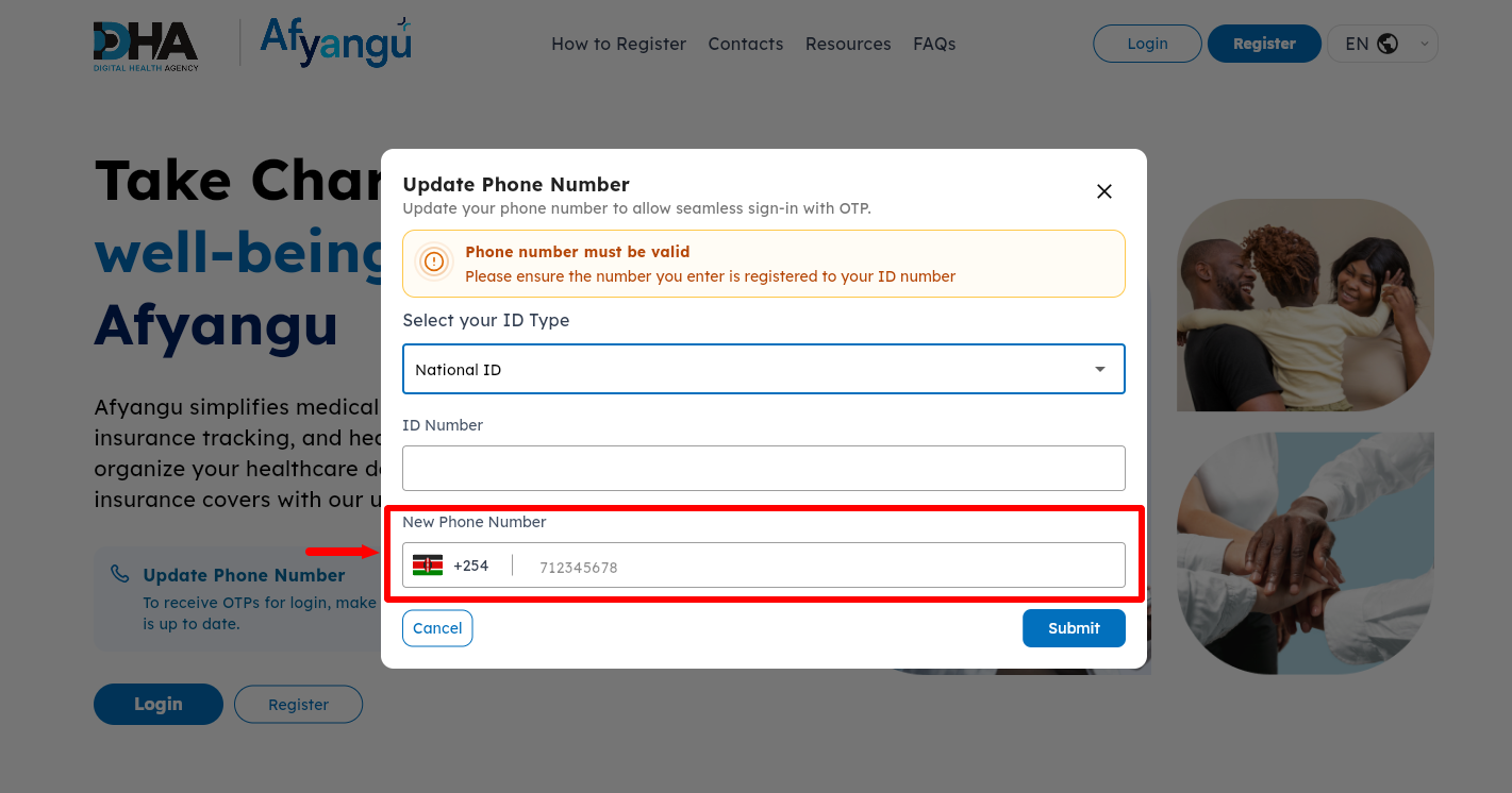 enter new phone number