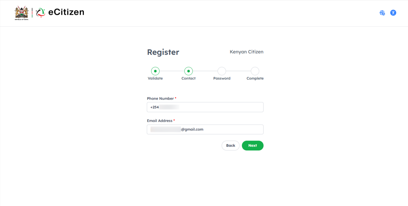 enter phone number and email address