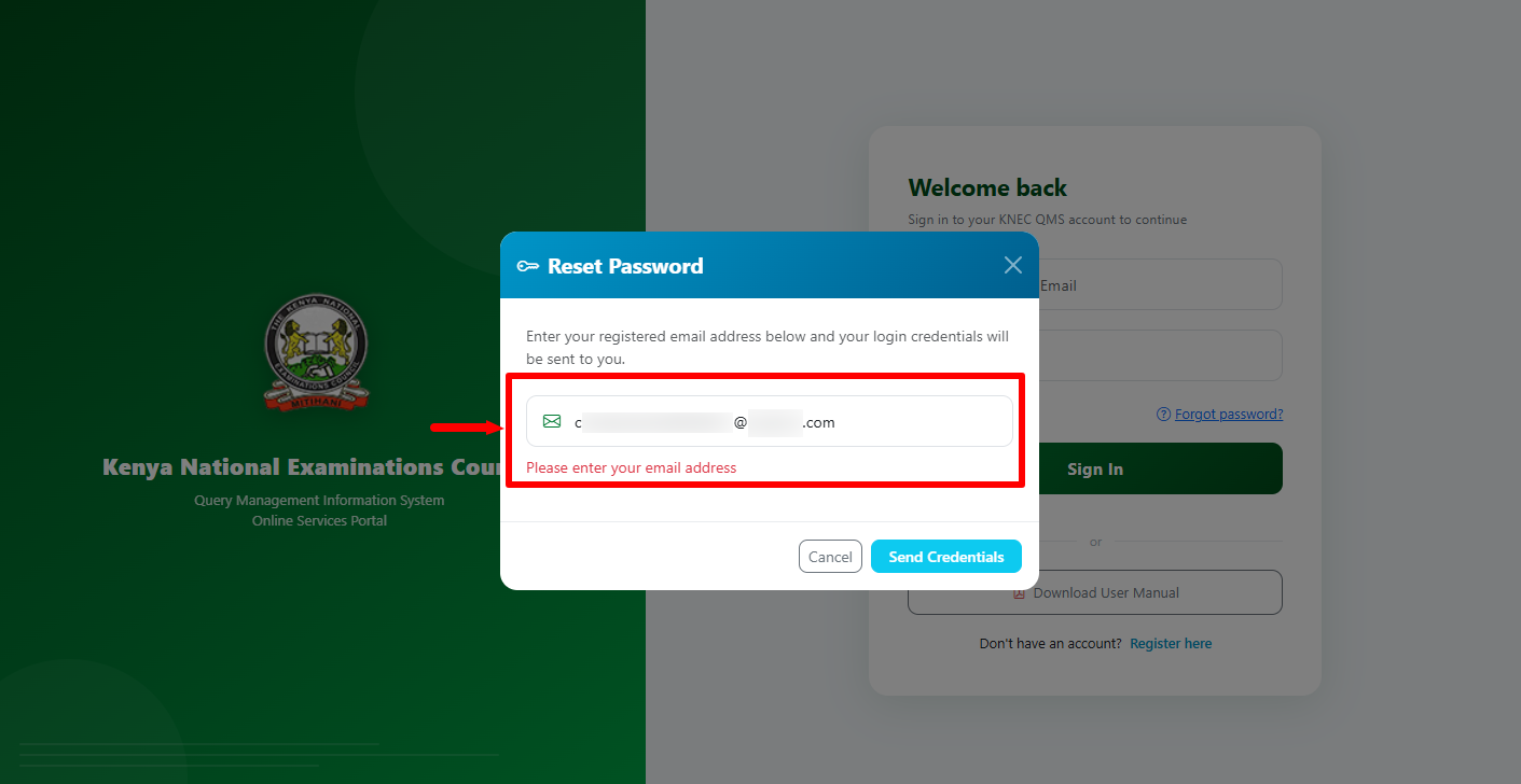enter registered email address