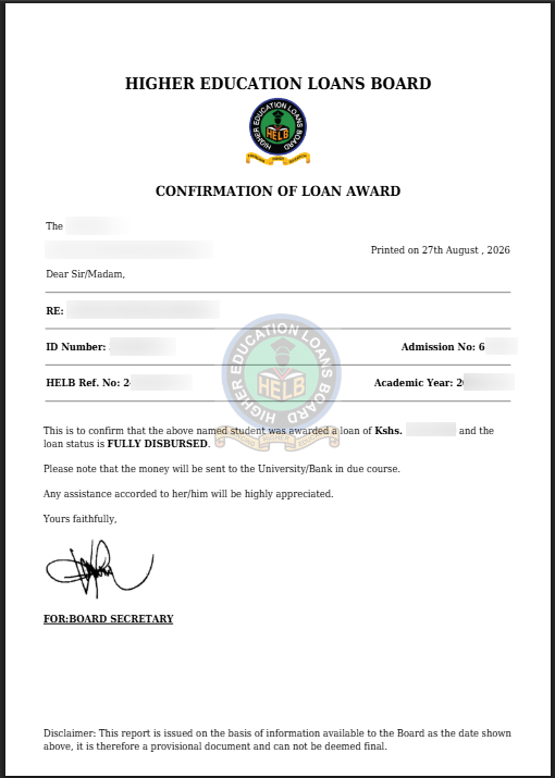 helb loan award letter