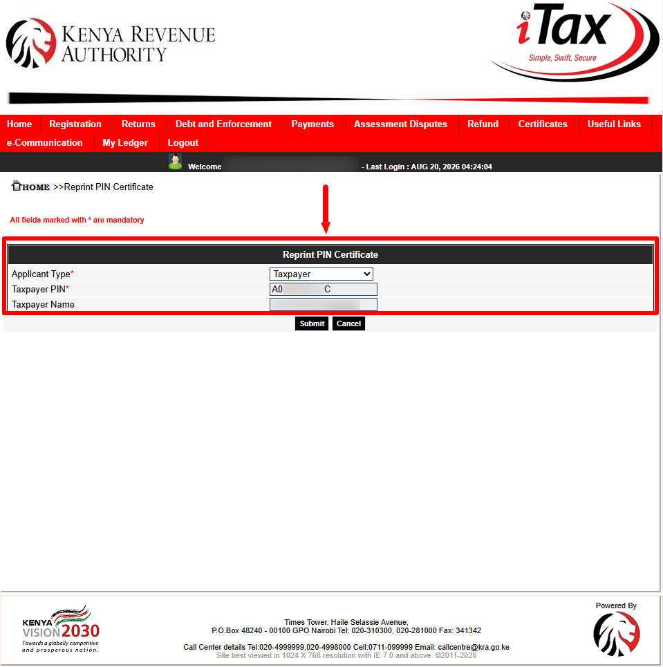 select applicant type as taxpayer