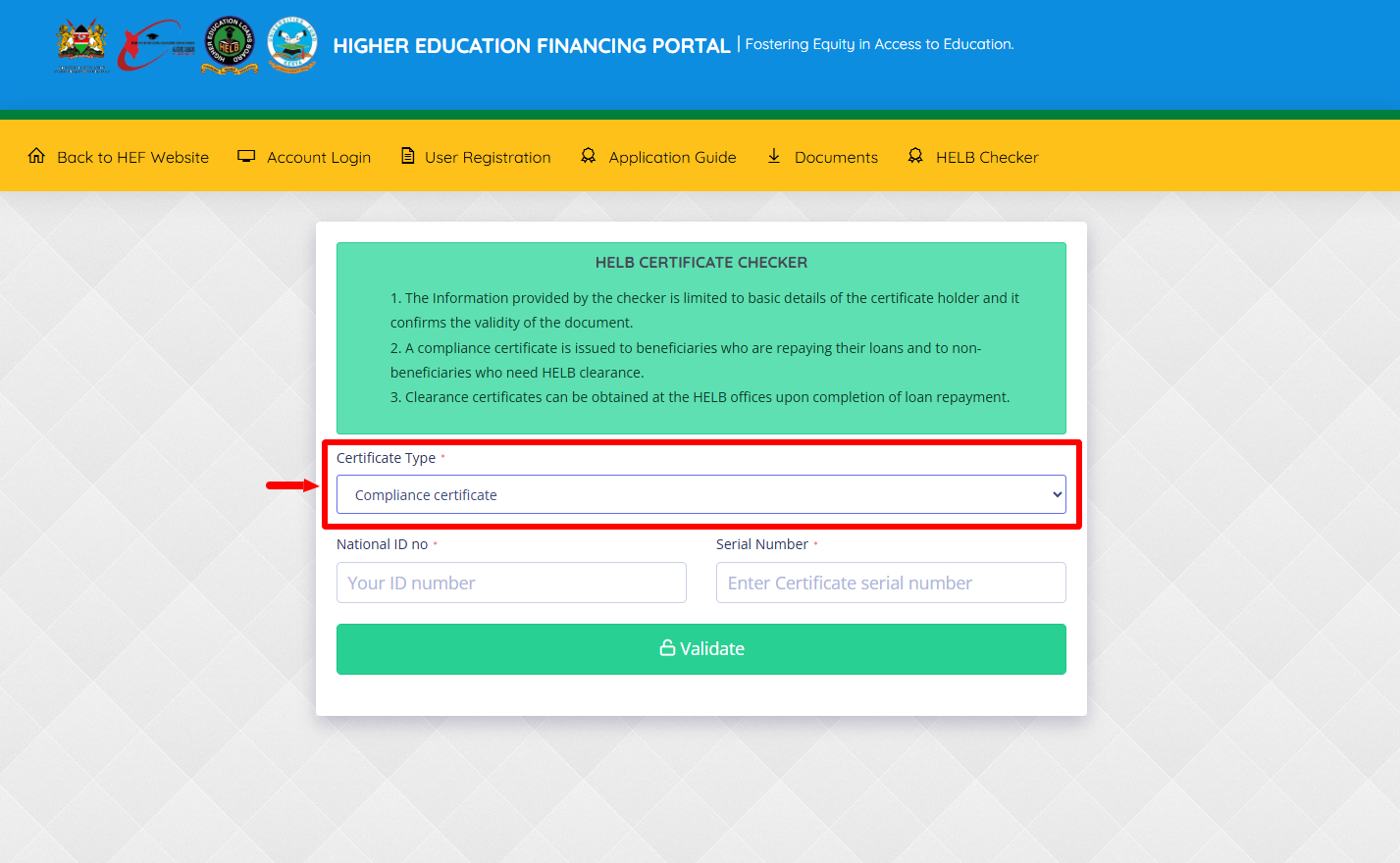 select certificate type