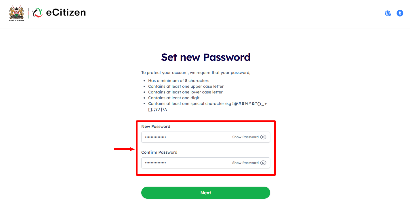 set new ecitizen account password