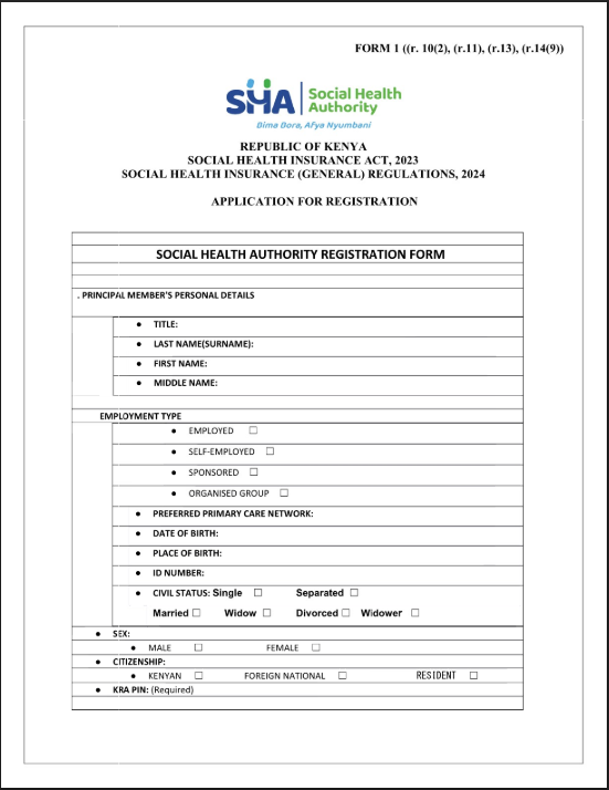 sha application for registration form