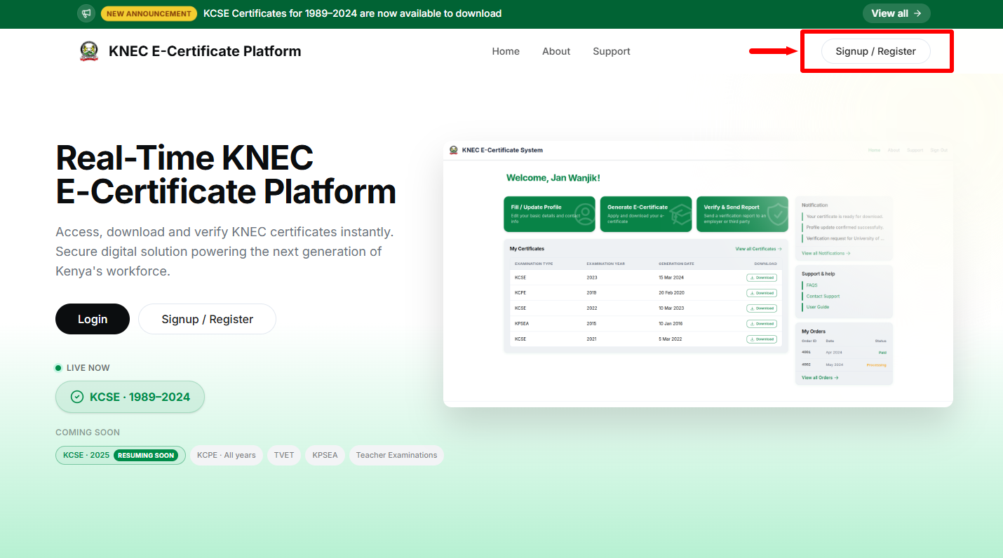 click on signup or register button