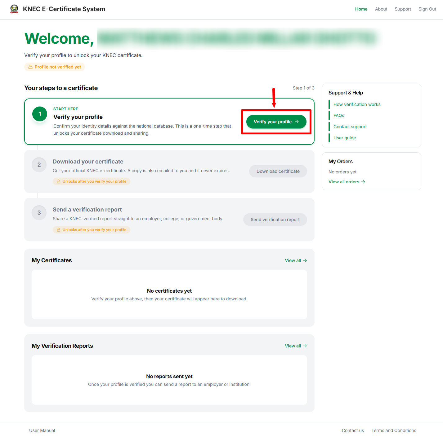 click verify your profile