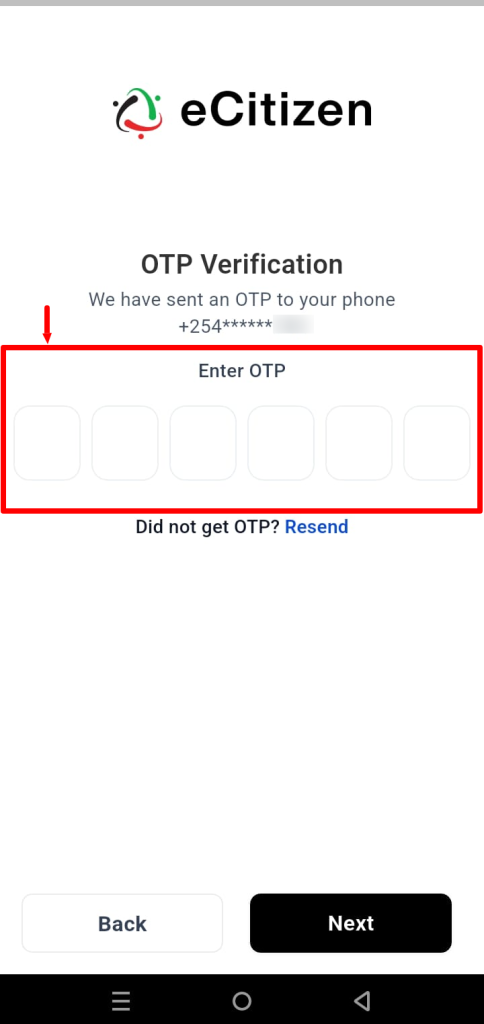enter otp verification code