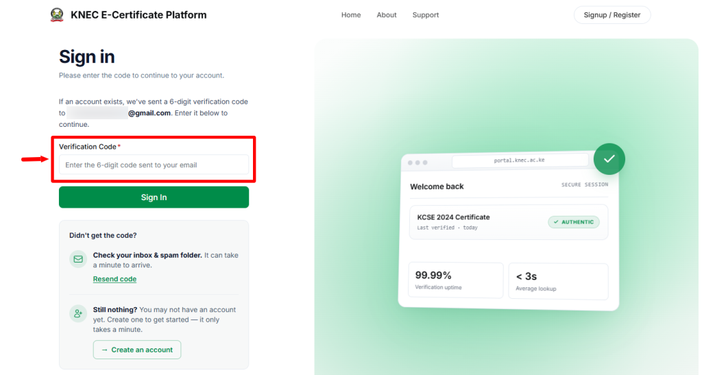 enter verification code