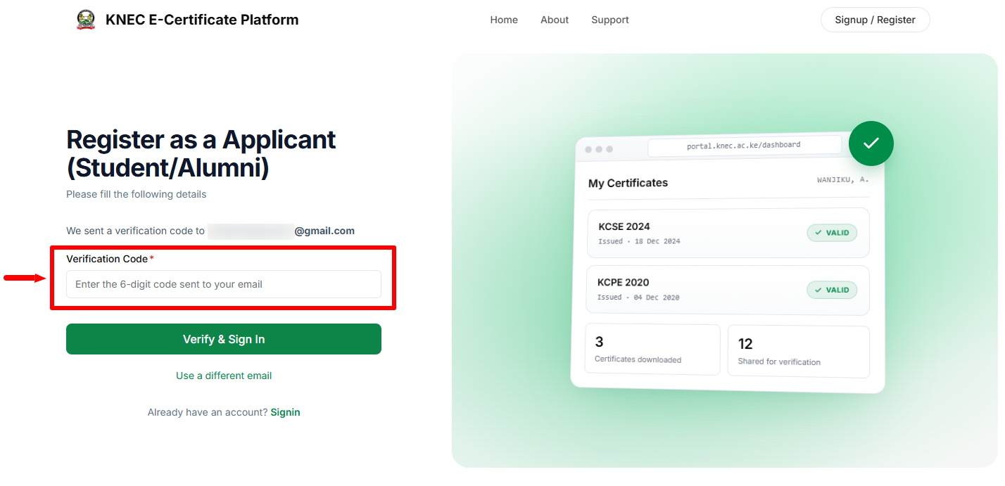 enter verification code
