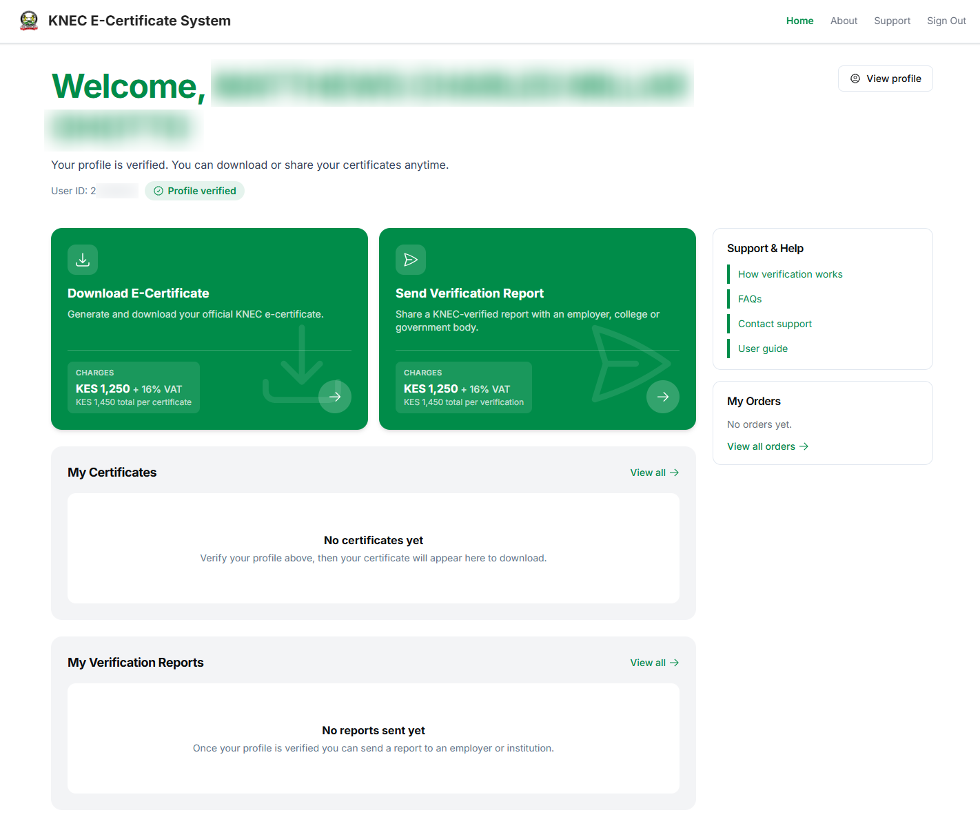 knec e-certificate system dashboard